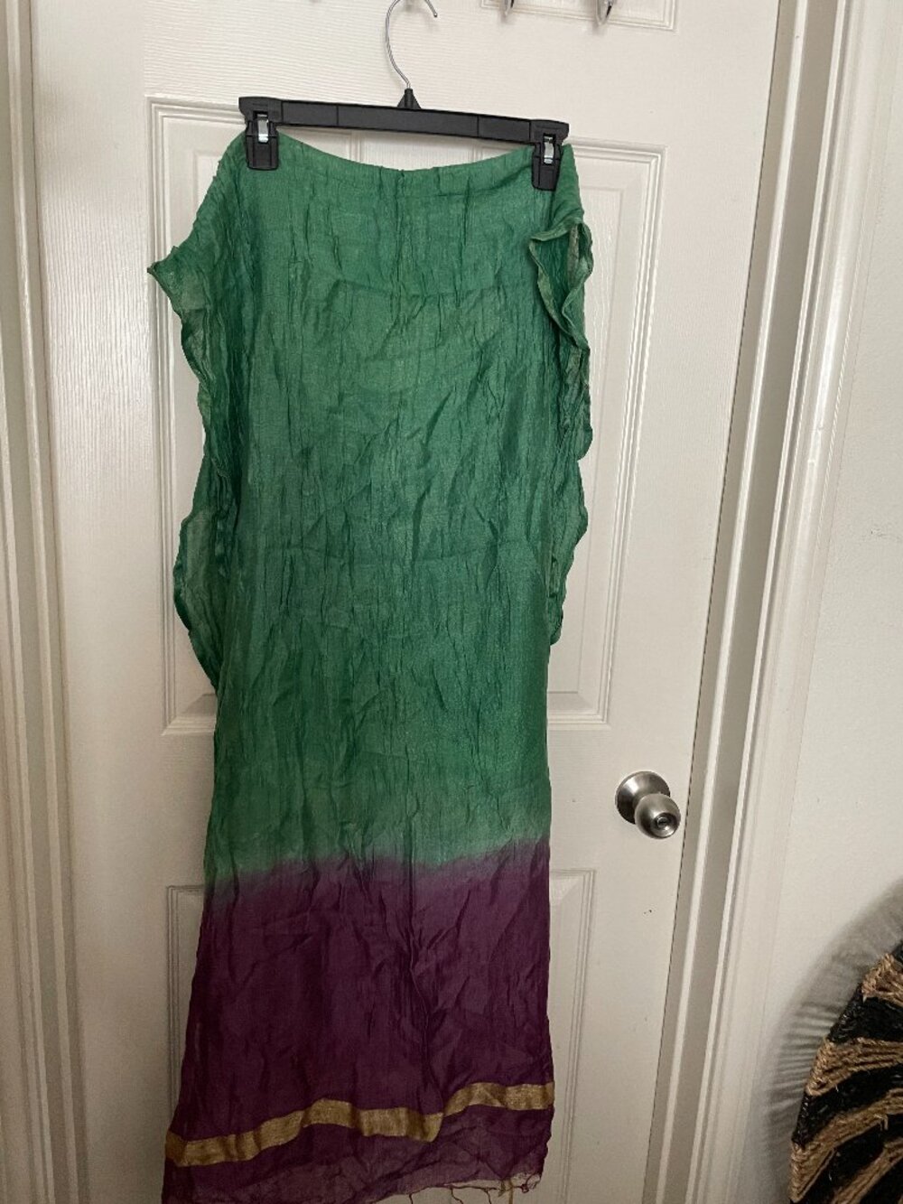 Green/Purple-Gold Detail-Lightweight Scarf/Shawl